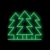 Green neon sign depicting three evergreen trees on black background vector