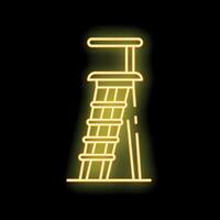 Glowing neon line playground tower with slide on black background vector