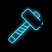 Blue neon sign of sledgehammer on black background vector