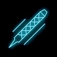 Neon icon of awl tool shining on black background vector