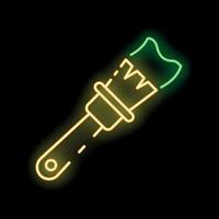 Neon icon of a paint brush glowing yellow and green on a black background vector