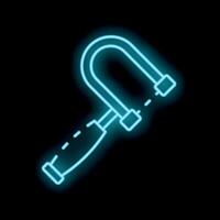 Blue neon icon of a hacksaw on black background vector