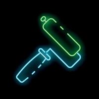 Bright glowing neon paint roller icon, great design element for mobile applications or websites vector