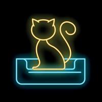 Neon cat sitting on cat bed icon glowing on dark background vector