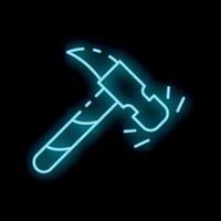 Blue neon hammer striking on black background vector