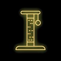 Neon yellow cat scratching post with toy ball glowing on black background vector