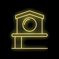 Glowing neon line bird house icon isolated on black background vector