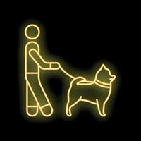 Man walking dog on a leash neon sign on black background vector