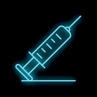Blue neon syringe glowing on dark background vector