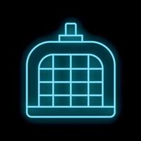 Glowing neon line pet carry case icon isolated on black background vector