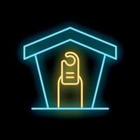Glowing neon line hotel sign icon isolated on black background vector