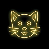 Neon sign showing a smiling cat face on a black background vector