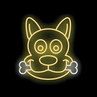 Neon dog chewing bone sign on black background vector