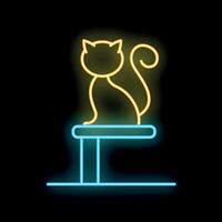 Neon cat sitting on a cat tree icon glowing on a black background vector