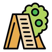Wooden ladder leaning against tree for picking apples in orchard vector