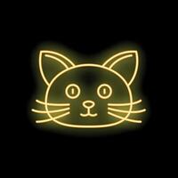 Yellow neon sign of a cat face on black background vector