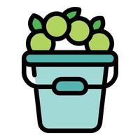 Bucket full of limes with leaves on white background vector