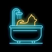 Neon sign of dog relaxing taking a bath vector