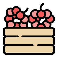 Freshly picked raspberries resting in a wooden basket vector