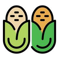 Simple drawing of two corn cobs with green leaves vector