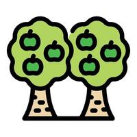 Green apple orchard with two trees growing fruit icon vector