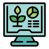 Computer showing statistics with growing plant icon for sustainable business growth vector