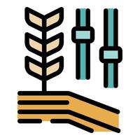 Wheat growing from hand with adjustment sliders representing smart farming technologies vector
