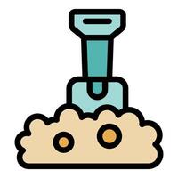 Shovel digging soil with metal detector icon, outline style vector