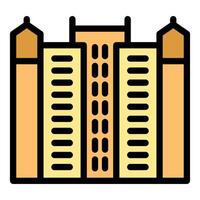 Modern multi storey building facade with towers icon vector