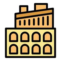 Old factory building with arches and chimneys filled outline icon vector