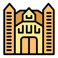 Medieval castle building facade showing towers and gate entrance vector
