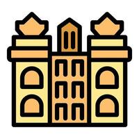 Ancient building with arched entrances and ornate towers icon vector