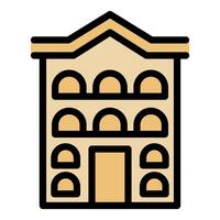 Three story building icon featuring arched windows vector