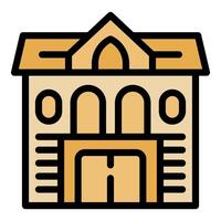 Two story building with arch windows and garage door icon vector