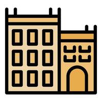 Facade of ancient building with square windows and arched entrance vector