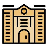 Government building facade with columns and entrance icon vector