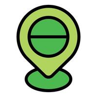 Green map pin pointing location with minus sign icon vector
