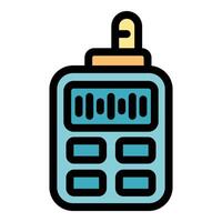 Walkie talkie with antenna is showing audio signal on screen icon vector outline