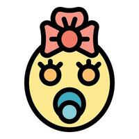 Baby girl with pacifier wearing a pink bow smiling and looking at you vector