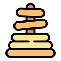 Wooden toy pyramid with rings being built for fun and games vector