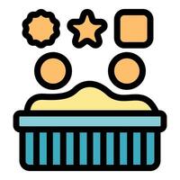 Kids playing with geometric shapes in sandbox, developing creativity and imagination vector