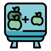 Blackboard showing simple math problem with apples vector
