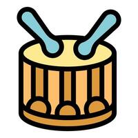 Drum with sticks striking surface creating sound and rhythm vector