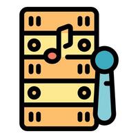 Karaoke machine standing with microphone displaying musical notes icon vector
