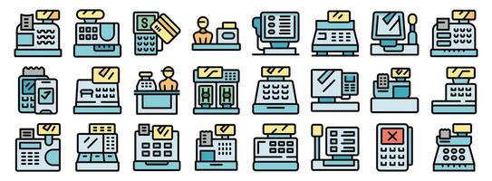 Cashiers operating cash registers and processing payments with credit cards vector