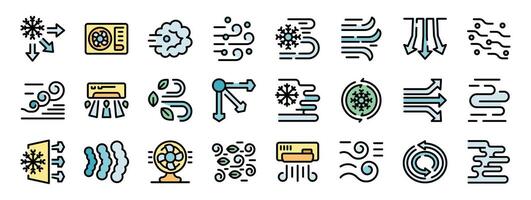 Ventilation, air conditioning, and airflow management icons depicting various cooling and heating systems vector