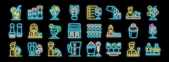 Bartender preparing cocktails and serving drinks in neon style vector