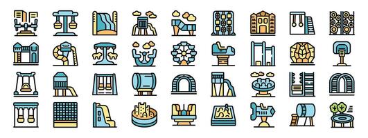 Playground icons showing swings, slides, and other fun park equipment for children vector