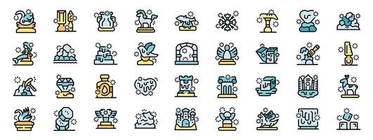 Ice sculptures representing mythical creatures, animals, and objects sparkling under winter sun vector