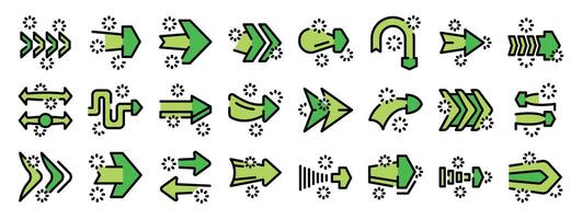 Green arrows pointing in different directions with decorative stars vector